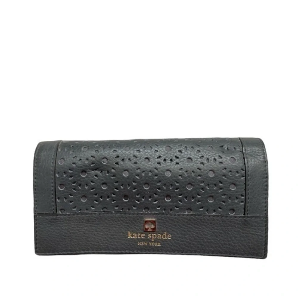 Kate spade black perforated leather wallet wristlet